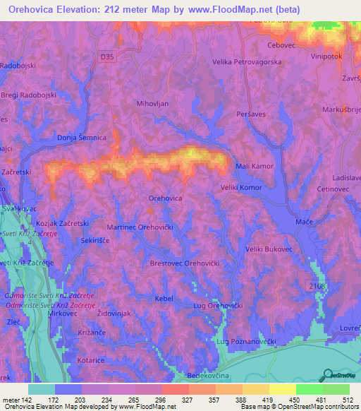 Orehovica,Croatia Elevation Map