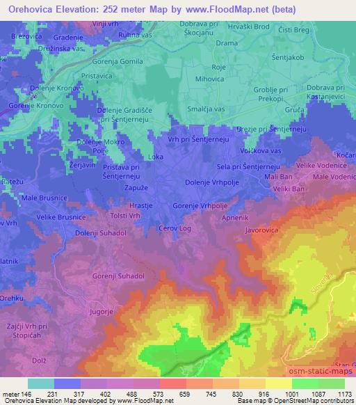 Orehovica,Slovenia Elevation Map