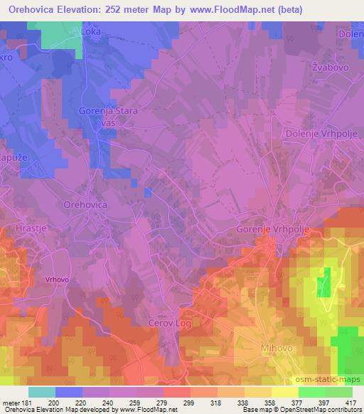 Orehovica,Slovenia Elevation Map