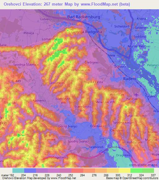 Orehovci,Slovenia Elevation Map