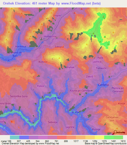 Orehek,Slovenia Elevation Map