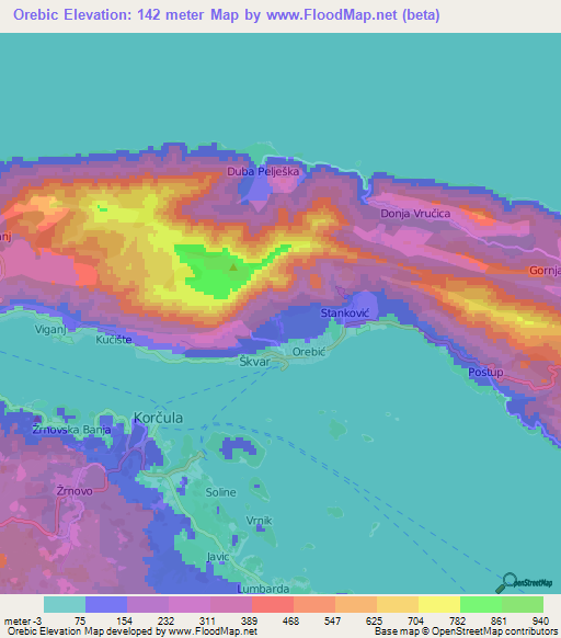 Orebic,Croatia Elevation Map