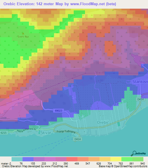 Orebic,Croatia Elevation Map