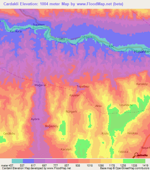 Cardakli,Turkey Elevation Map