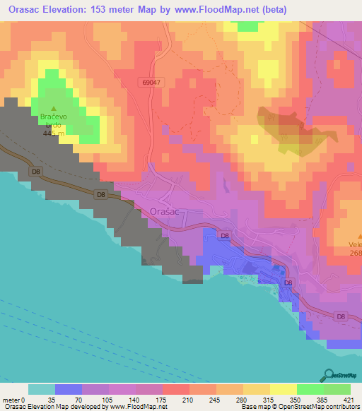 Orasac,Croatia Elevation Map