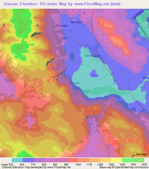 Oraovac,Croatia Elevation Map