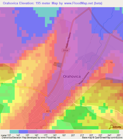 Orahovica,Croatia Elevation Map