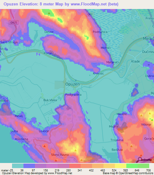 Opuzen,Croatia Elevation Map