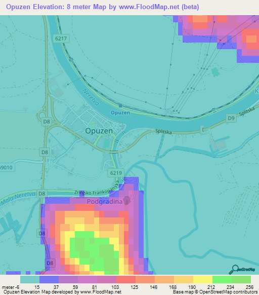 Opuzen,Croatia Elevation Map