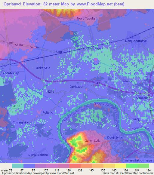 Oprisavci,Croatia Elevation Map