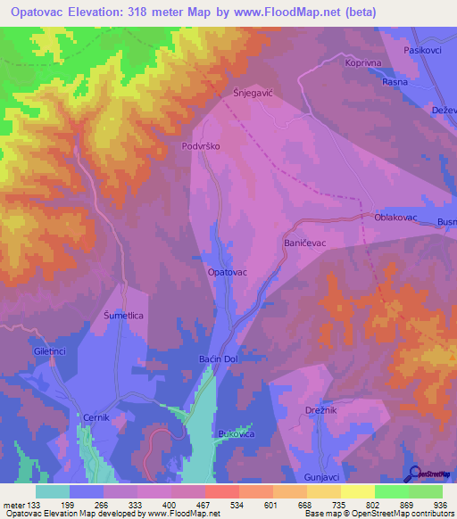 Opatovac,Croatia Elevation Map