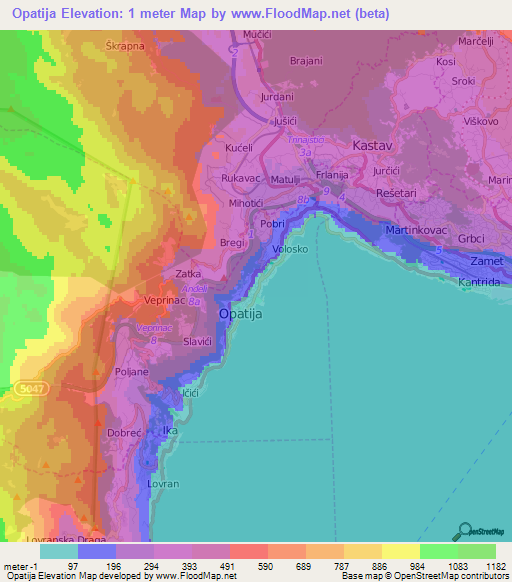 Opatija,Croatia Elevation Map