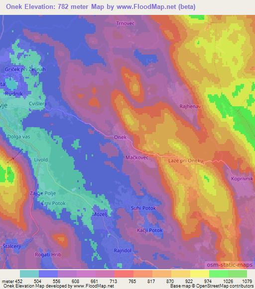 Onek,Slovenia Elevation Map