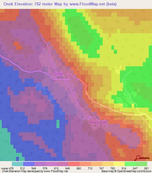 Onek,Slovenia Elevation Map