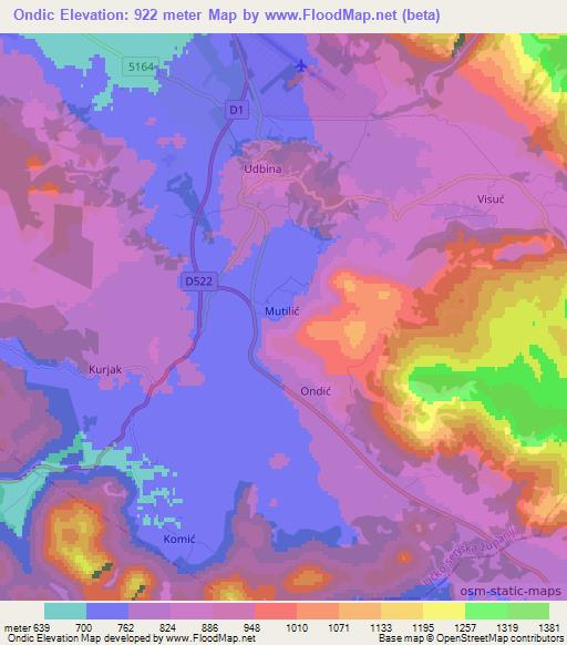 Ondic,Croatia Elevation Map