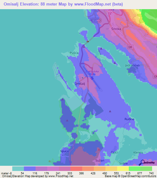 Omisalj,Croatia Elevation Map