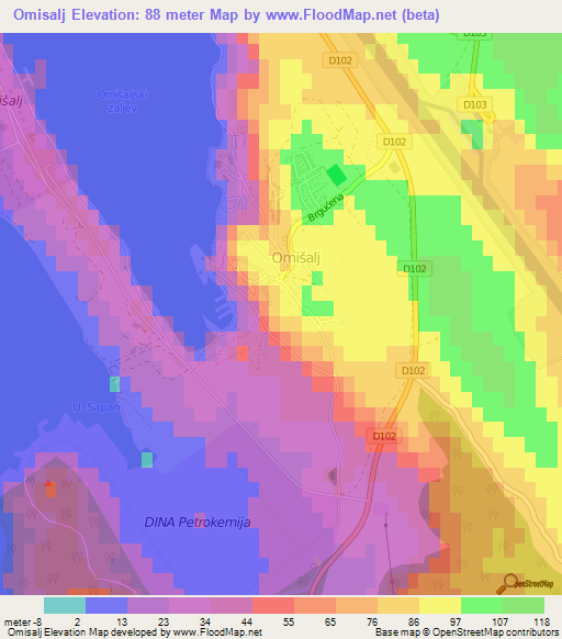 Omisalj,Croatia Elevation Map