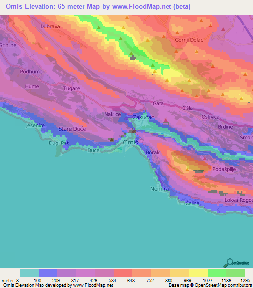 Omis,Croatia Elevation Map