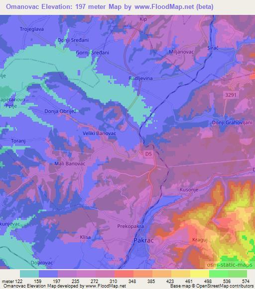 Omanovac,Croatia Elevation Map