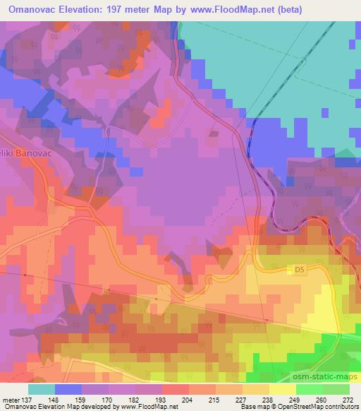 Omanovac,Croatia Elevation Map