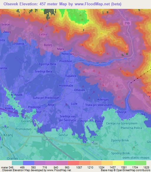 Olsevek,Slovenia Elevation Map