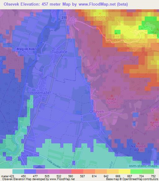 Olsevek,Slovenia Elevation Map