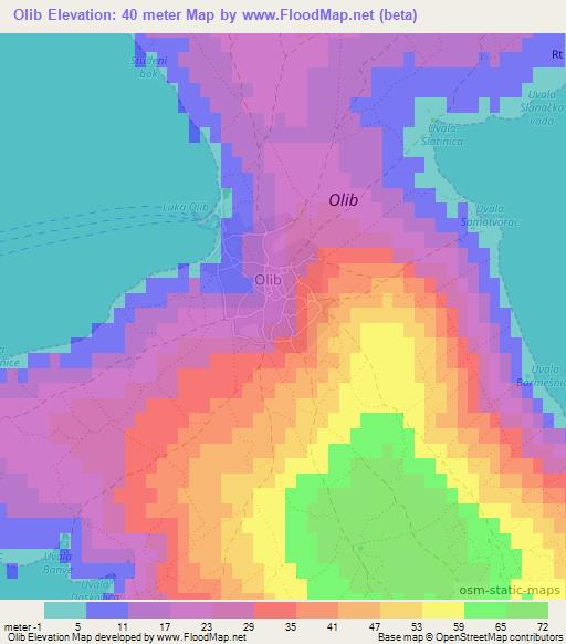 Olib,Croatia Elevation Map