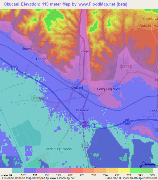 Okucani,Croatia Elevation Map