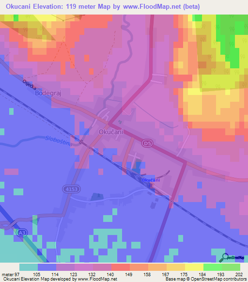 Okucani,Croatia Elevation Map