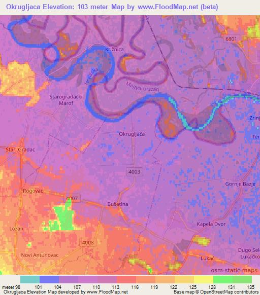 Okrugljaca,Croatia Elevation Map