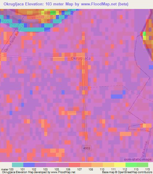 Okrugljaca,Croatia Elevation Map