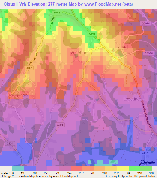 Okrugli Vrh,Croatia Elevation Map