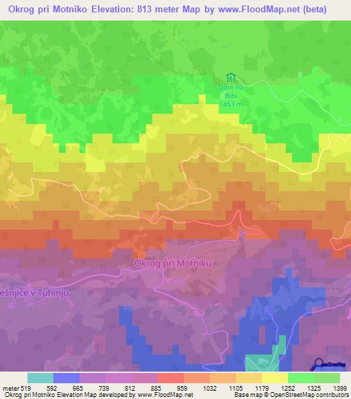 Okrog pri Motniko,Slovenia Elevation Map