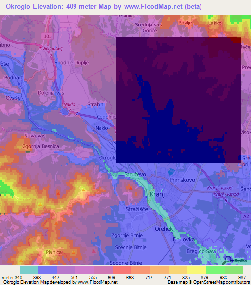 Okroglo,Slovenia Elevation Map