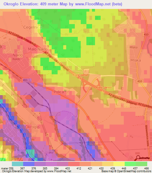 Okroglo,Slovenia Elevation Map