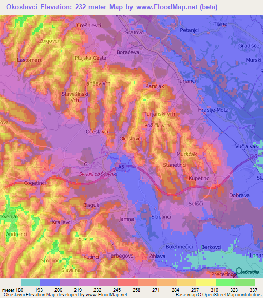 Okoslavci,Slovenia Elevation Map