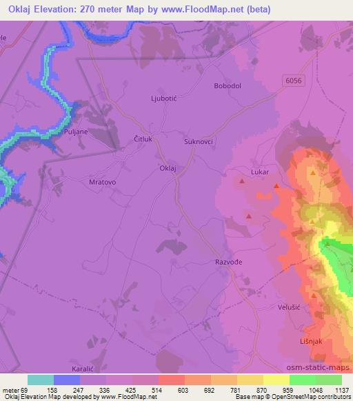 Oklaj,Croatia Elevation Map