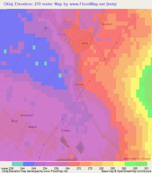 Oklaj,Croatia Elevation Map