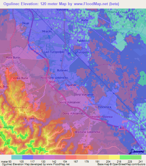 Ogulinec,Croatia Elevation Map