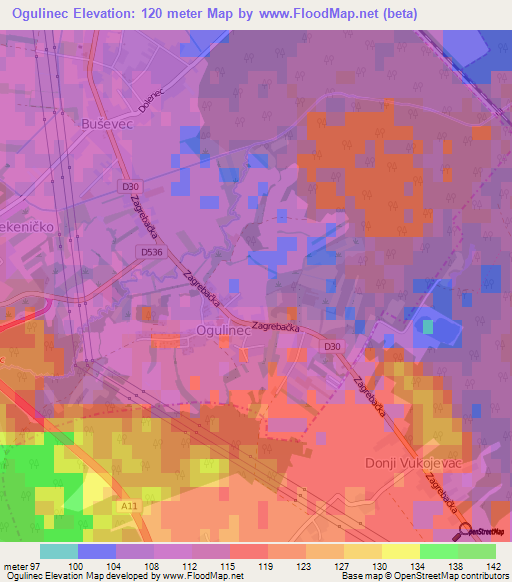 Ogulinec,Croatia Elevation Map