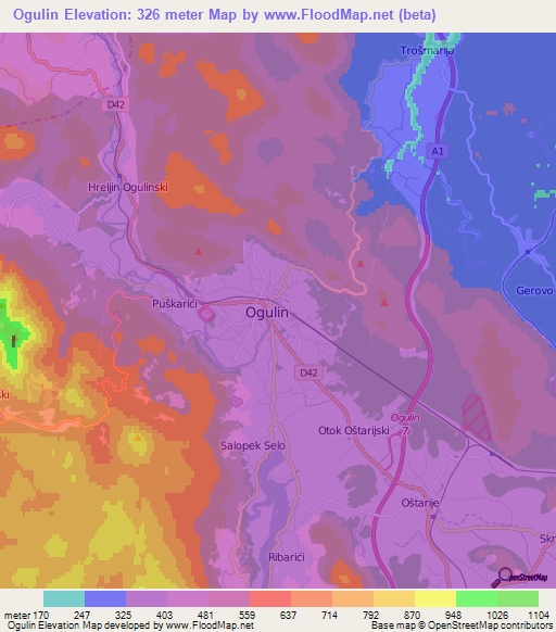 Ogulin,Croatia Elevation Map