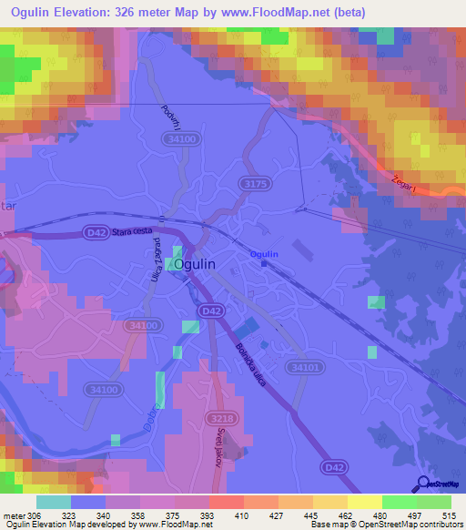 Ogulin,Croatia Elevation Map