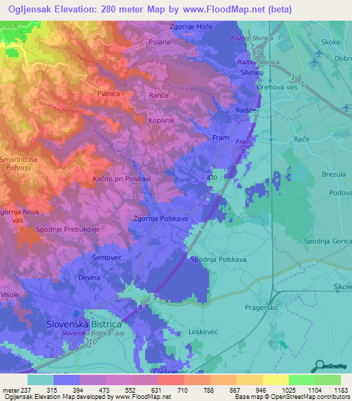 Ogljensak,Slovenia Elevation Map