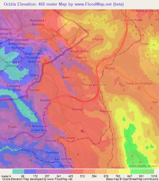 Ocizla,Slovenia Elevation Map