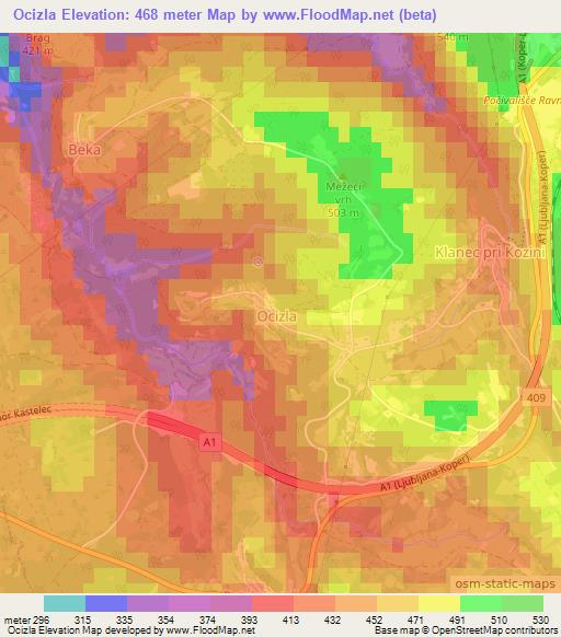 Ocizla,Slovenia Elevation Map