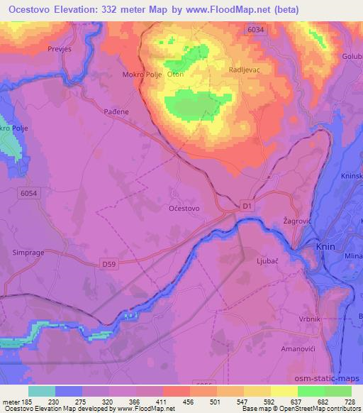 Ocestovo,Croatia Elevation Map