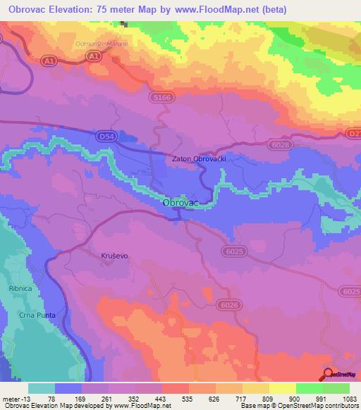 Obrovac,Croatia Elevation Map