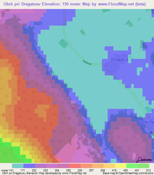 Obrh pri Dragatusu,Slovenia Elevation Map