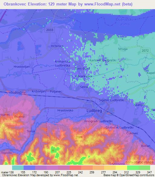 Obrankovec,Croatia Elevation Map