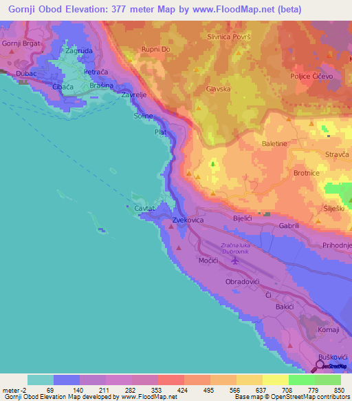 Gornji Obod,Croatia Elevation Map